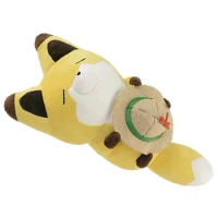 Cute Tanuki to Kitsune Raccoon Dog Fox Summer Series With Straw Hat Sleeping Big Plush Stuffed Pillow Doll Toy Kids Gifts 54cm