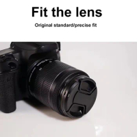 Snap-On Center-Pinch Lens Cap 49 52 55 58 62 67 72 77mm Lens Protector with Lanyard Lens Cap Holder for DSLR Camera
