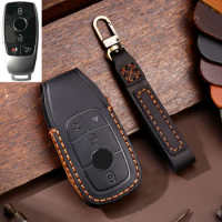 3 4 Buttons Handmade Leather Car Key Case for Mercedes Benz E Class W213 E200 E300 Remote Fob Cover Keychain Accessories