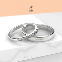 Cincin Nikah Couple Perak & Emas Putih - Cincin Hijaz Free Ukir Nama Bisa Custom