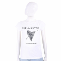 RED VALENTINO 塗鴉字母穿心箭純棉白色短袖TEE T恤