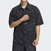 Adidas Original Im Shirt HS9471 男 襯衫 短袖 拉鍊口袋 樹葉 拓印 亞洲版 黑