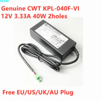 Genuine CWT KPL-040F-VI 12V 3.33A 40W 2holes KPL-040F AC Adapter For LCD Display Hikvision Dahua Camera Power Supply Charger
