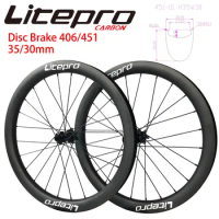 Litepro Carbon 20inch BMX Folding Bike Carbon Wheels Disc Brake 406/451mm Wide 30mm Depth 35mm QR 5x100 5x135mm 6-blot Wheelset
