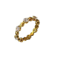 S925 Silver Ring with Gold Plated Round Beads and Diamonds, Simple and Elegant Female Ring