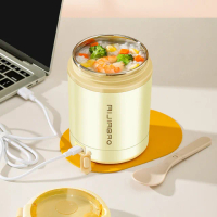 【AHOYE】USB恆溫不鏽鋼食物燜燒罐附湯匙 600ML(保溫罐 食物罐 飯盒)