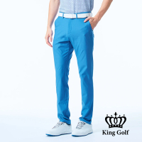 【KING GOLF】網路獨賣款-男款立體剪裁修身彈性休閒長褲/高爾夫球褲(淺藍色)