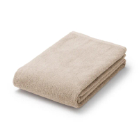 【【MUJI 無印良品】】棉圈絨雙線織浴巾/可吊掛/粉米色 70*140 cm
