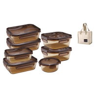 【CorelleBrands 康寧餐具】琥珀色耐熱玻璃保鮮盒超值7件組(贈保溫提袋)