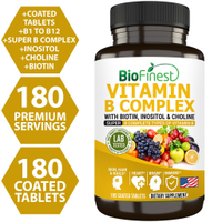Biofinest Vitamin B Complex - B1 B2 B3 B5 B6 B7 B9 B12 Biotin Inositol Niacin - in Skin Hair (180 Co