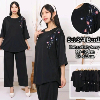 Onset Jumbo Setelan Wanita Bahan Babyterry 3/4 Border adem nyaman di pakai LD 124cm LP 120cm