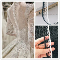 12mm White U-Wave Button Belt Centipede Braided Lace Trim Elastic Band Curve Edge DIY Sewing Wedding Dress Buttonhole Loop Decor