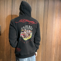 美國百分百【全新真品】Ed Hardy 連帽 外套 夾克 專櫃 潮牌 男款 黑色 刺青 鬥牛犬 黑色 M號 E423