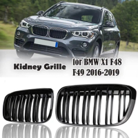 1 Pair ABS Dual Line 2 Slats Car Front Bumper Grills Kidney Grille For BMW X1 F48 F49 2016 2017 2018 2019 2020 Auto Accessories