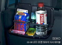權世界@汽車用品 日本 SEIKO 附LED燈照明 多功能後座餐盤飲料面紙盒架 餐盤架-黑 EB-98