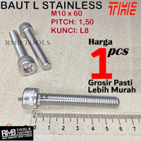 Baut L M10x60 Cap Stainless 304 Grade A2-70 Kunci L8 Pitch 1.50 M10