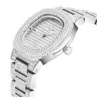 New Silver Watch Men Luxury Brand New Geneva Classic Quartz-Watch Gifts For Men Full Stainless Steel Rhinestone Wrist Watches
