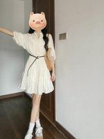 2025新款白色襯衫連身裙高級感小個子收腰顯瘦短裙女春季【木屋雜貨】