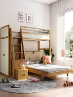 優升 多功能組合床實木帶衣柜床高低子母床上下床兒童成人白臘木