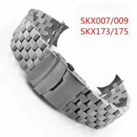20 22mm Watches Accessories Stainless For Seiko 5 SKX007 009 SKX173 175Steel Bracelet Strap Men Silver WatchBand Safe Buckle