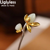 Uglyless Orient Beauty Elegant Blooming Lotus Flower Hair Sticks for Women China Chic Coiling Hair Jewelry 925 Sterling Silver