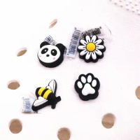 Drop Shipping Panda Footprint Shoe Charms Accessories Cute Daisy and Bee Shoes Buckle Decoration fit Wristband Party Kids Gifts