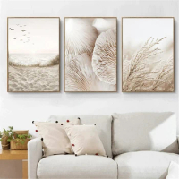 3Pcs Poster Set Wall Pictures Boho Nature Beach Pampas Grass Art Poster Without Frame Print Pictures Wall Poster