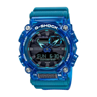 CASIO卡西歐 G-SHOCK 工業風格半透明雙顯手錶-透藍_GA-900SKL-2A_49.5mm