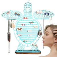 Girls Earring Holder Earring Display Rack Cute Sea Turtle Shaped Table Top Tower Rack Wooden Holes Jewelry Holder For Earrings