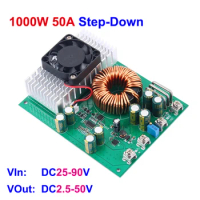 50A 1000W 25-90V To 2.5-50V Step-Down Power Module Adjustable Regulated Voltage Power Supply Buck Converter