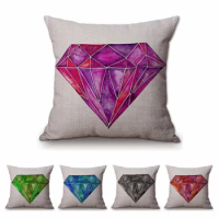 Hand Painting Sketch Geometric Big Diamond Ruby Blue Sofa Throw Pillow Case Cotton Linen Nordic Home Decor Chair Cushion Covers