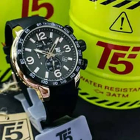 Jam Tangan Pria T5 9147W Chronograph Stopwatch Tali Rubber Kuat dan Elastis Kaca Safir Casing Stainl