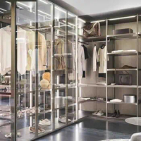 Modern simple glass wardrobe, wardrobe, overall wardrobe, flat door bedroom, open closet, customized furniture