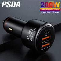 PSDA 3D USB Car Charger 200W Super Fast Charger 100W 65W PD Type-C Quick Charge3.0 For HUAWEI OPPO VOOC IPhone Xiaomi Mobile
