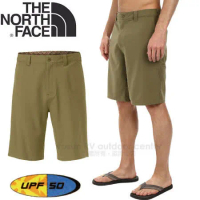 【The North Face】男新款 輕量透氣快乾彈性10吋短褲.防曬休閒短褲.UPF50/CFX0 深橄綠