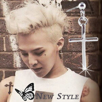 韓國進口‧BIGBANG 權志龍‧ 西德鋼‧同款十字銀光球掛耳釘耳環 (一對)
