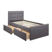 Emory Upholstered Twin Platform Bed with 2 Storage Drawers, Gray, by Hillsdale Living Essentials
