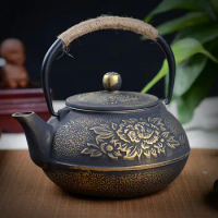 Hot sale Cast iron pot uncoated iron teapot southern Japan, Japanese Peony big iron kettle pot 800ml