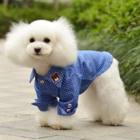 Dog Clothing Denim Pet Dog Clothes Spring Soft Polka Shirt Summer Cool Small Teddy Print Bear Jeans Blue Cartoon Girl Ropa Para