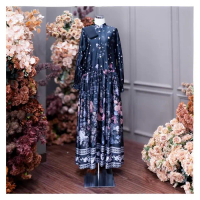 Dumma.id - Pakaian Wanita Rorra Set Hijab  Silk Roberta Printing Premium  Gamis Cantik - Black