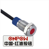 ONPOW 8mm waterproof signal light pilot lamp signal light 5V 12V 24V led indicator light with 15cm wires (GQ8T-D/R/6V/S-Y)