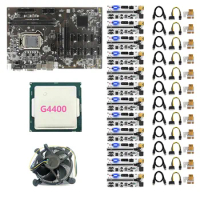 B250 BTC Mining Motherboard with 12XVER010-X PCIE Riser Card+G4400 CPU+Cooling Fan 12 GPU LGA1151 DDR4 DIMM for Bitcoin
