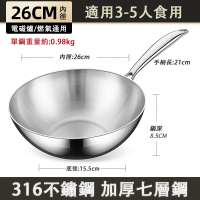 【艾思達】316加厚不鏽鋼炒菜鍋 煎炒鍋 不沾鍋 炒鍋(互通專用無塗層炒菜鍋 26cm無蓋)