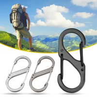 Stainless Steel S Type Carabiner with Lock, Mini Keychain Hook, Anti-Theft, Outdoor Camping, Backpack Buckle, Key-Lock Tool, 1