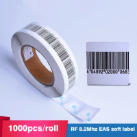 1000pcs/roll RF 8.2Mhz EAS Soft Label 4x4cm with Barcode,rf Anti Theft Sticker,Supermarket Retail Store Security Alarm Label
