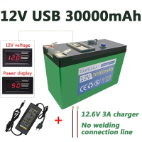 Brand new 12V lithium Battery 30Ah 18650 Rechargeable for solar energy electric vehicle LED lights b