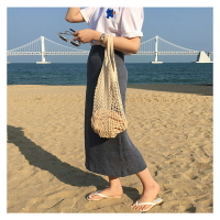 韓國ins網兜包鏤空水果環保購物袋編織手提袋海邊度假沙灘漁網包1入