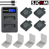 4X SJCAM Sj4000 Battery +USB LCD Dual Charger for SJCAM SJ4000 SJ5000 SJ6000 SJ8000 EKEN 4K H8 H9 GIT-LB101 GIT PG900 1050