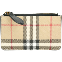 BURBERRY 巴寶莉  Vintage 格紋PVC金屬鍊勾拉鍊鑰匙包/錢包(典藏米)