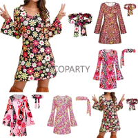 2023 New Women Ladies Hippie 60s 70s Hippy Flower Fancy Dress Costume Flares Adult Outfit Dress for Women Summer Dress